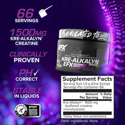 EFX Kre-Alkalyn Creatine Powder for Strength & Muscle Growth (66 Servings)