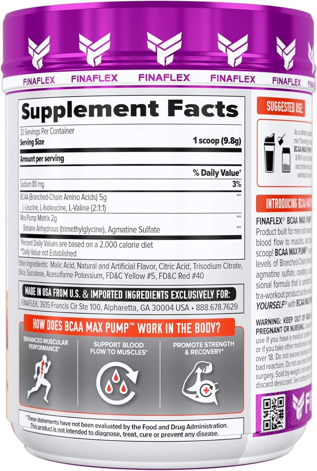 FINAFLEX BCAA MAX Pump, Peach Mango - Strength & Recovery (30 Servings)