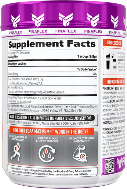 FINAFLEX BCAA MAX Pump, Peach Mango - Strength & Recovery (30 Servings)