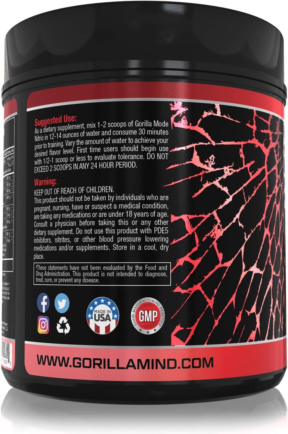 Gorilla Mode Nitric Pre-Workout, Stimulant-Free for Power & Vasodilation (646g, Tigers Blood)
