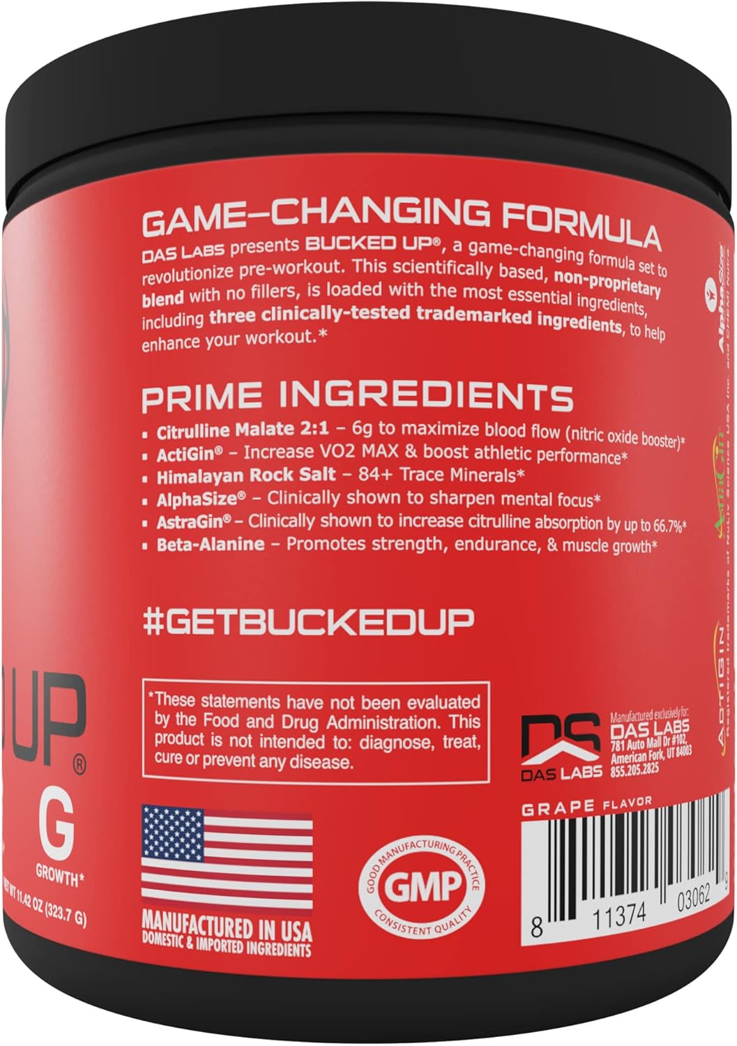 Bucked Up Pre Workout - Citrulline, Beta Alanine, 3 Patented Ingredients (Grape)