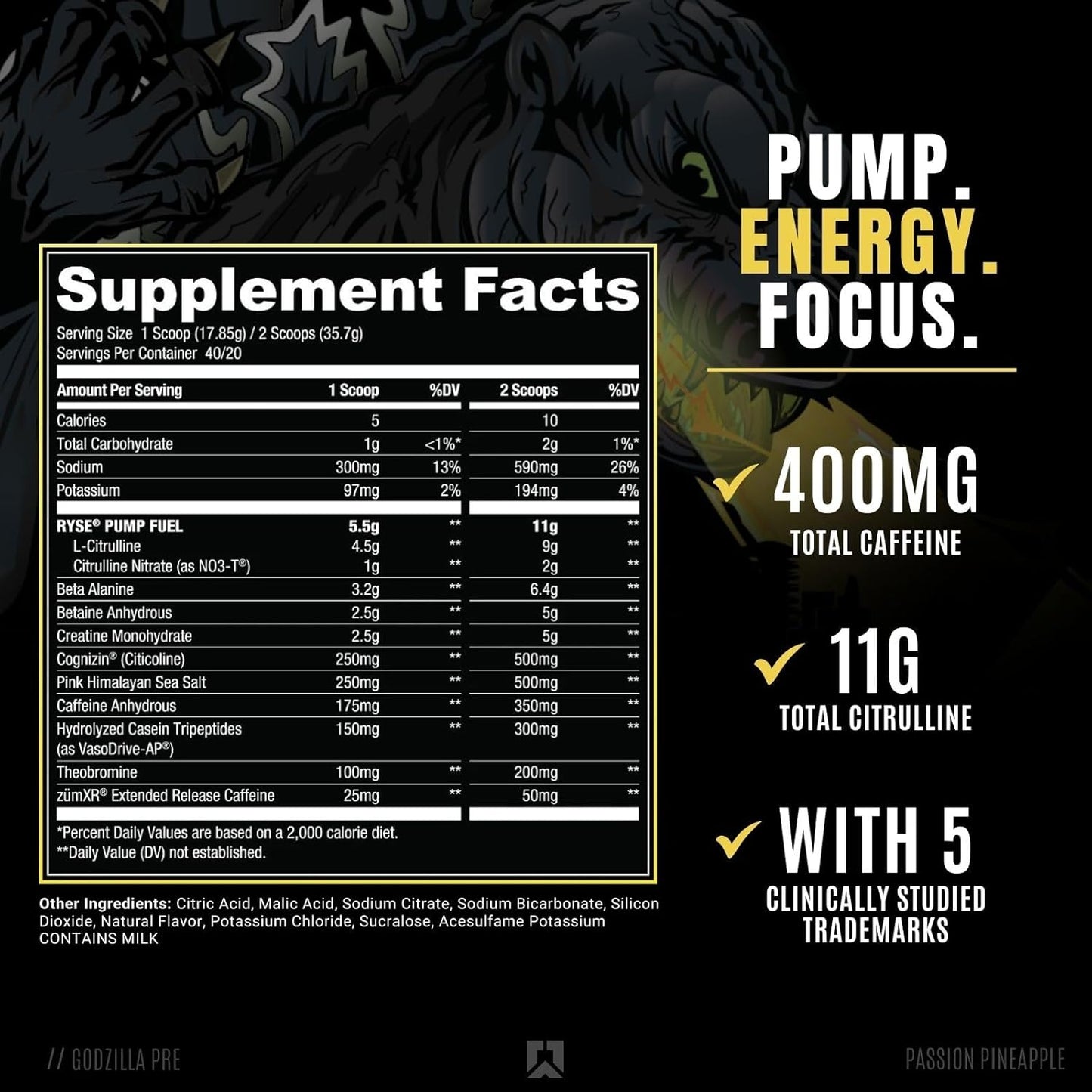 RYSE Noel Deyzel x Godzilla Pre Workout - Pumps, Energy, Focus (40 Servings)