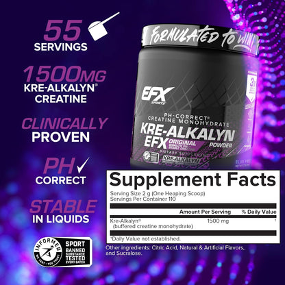 EFX Sports Kre-Alkalyn Creatine Powder for Strength & Performance (110 Servings)