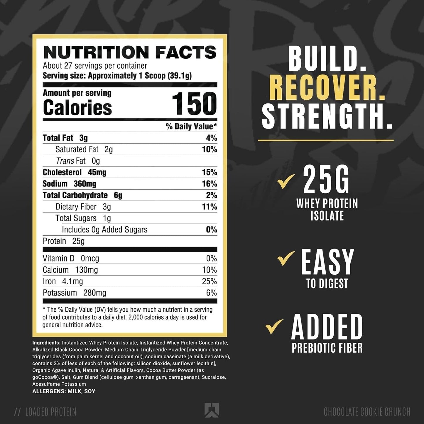 Ryse Loaded Protein Powder with Prebiotic Fiber & MCTs, Low Carb & Sugar (Chocolate Cookie Blast, 27 Servings)