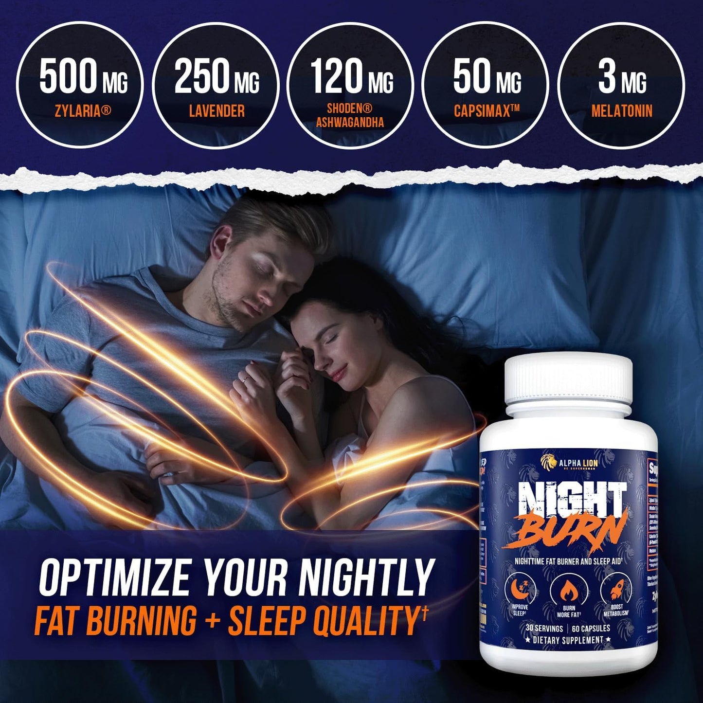 Alpha Lion Night Burn Sleep Aid & Metabolism Booster (60 Capsules)