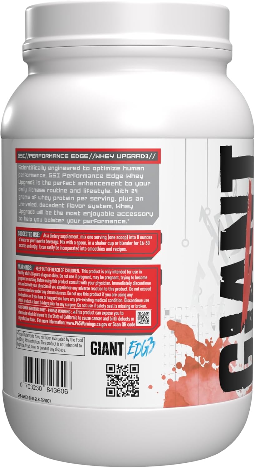 Giant Sports 100% Whey Protein, 24g Protein, 5g BCAAs - Chocolate (2 lb)