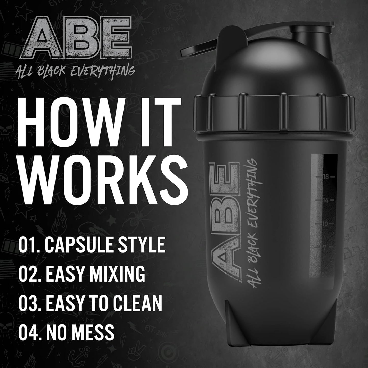 Applied Nutrition ABE Bullet Protein Shaker, BPA Free, Easy Clean (500ml, Black)