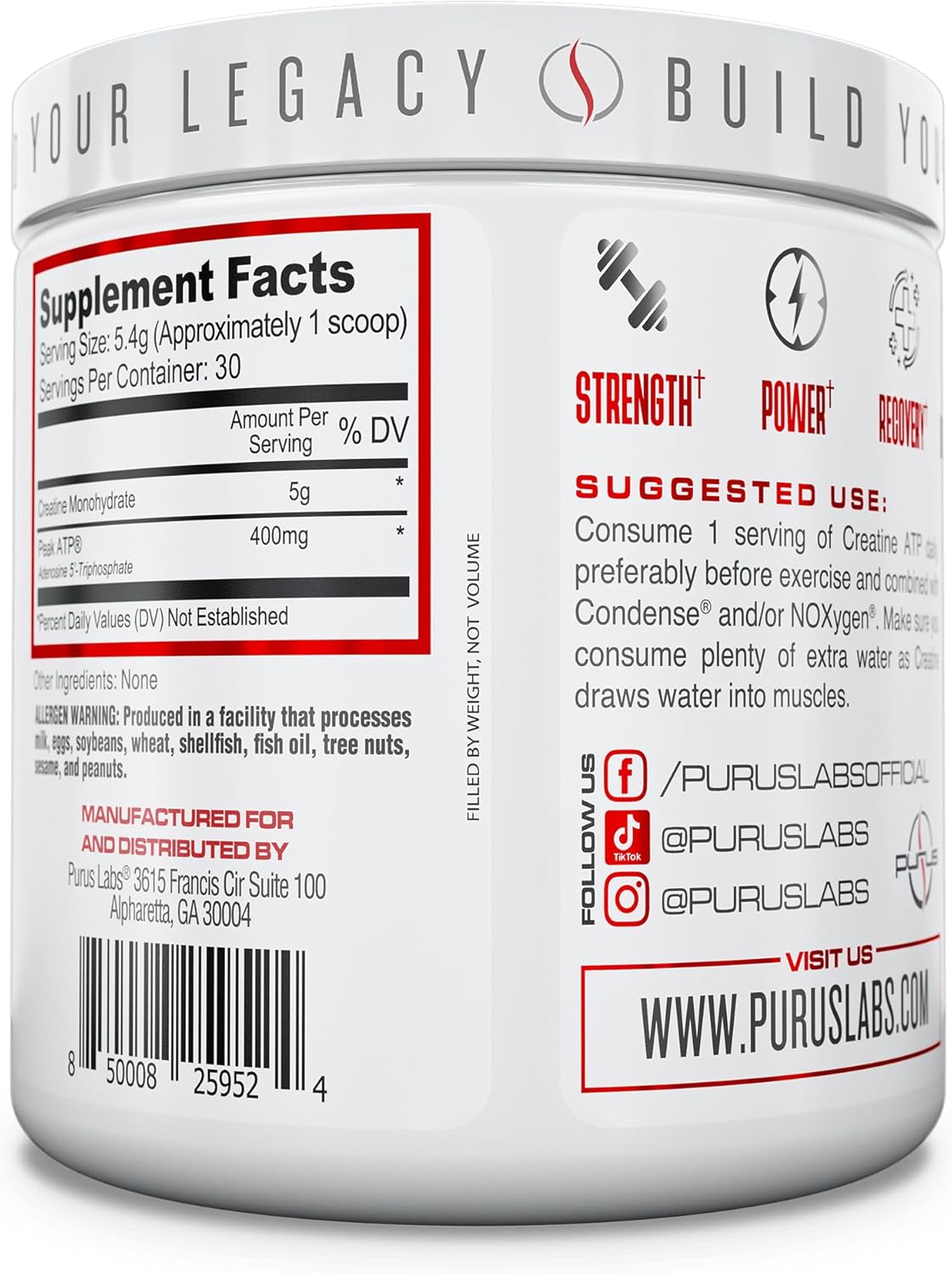 Purus Labs Creatine ATP, Peak ATP + Creatine Monohydrate (30 Servings)