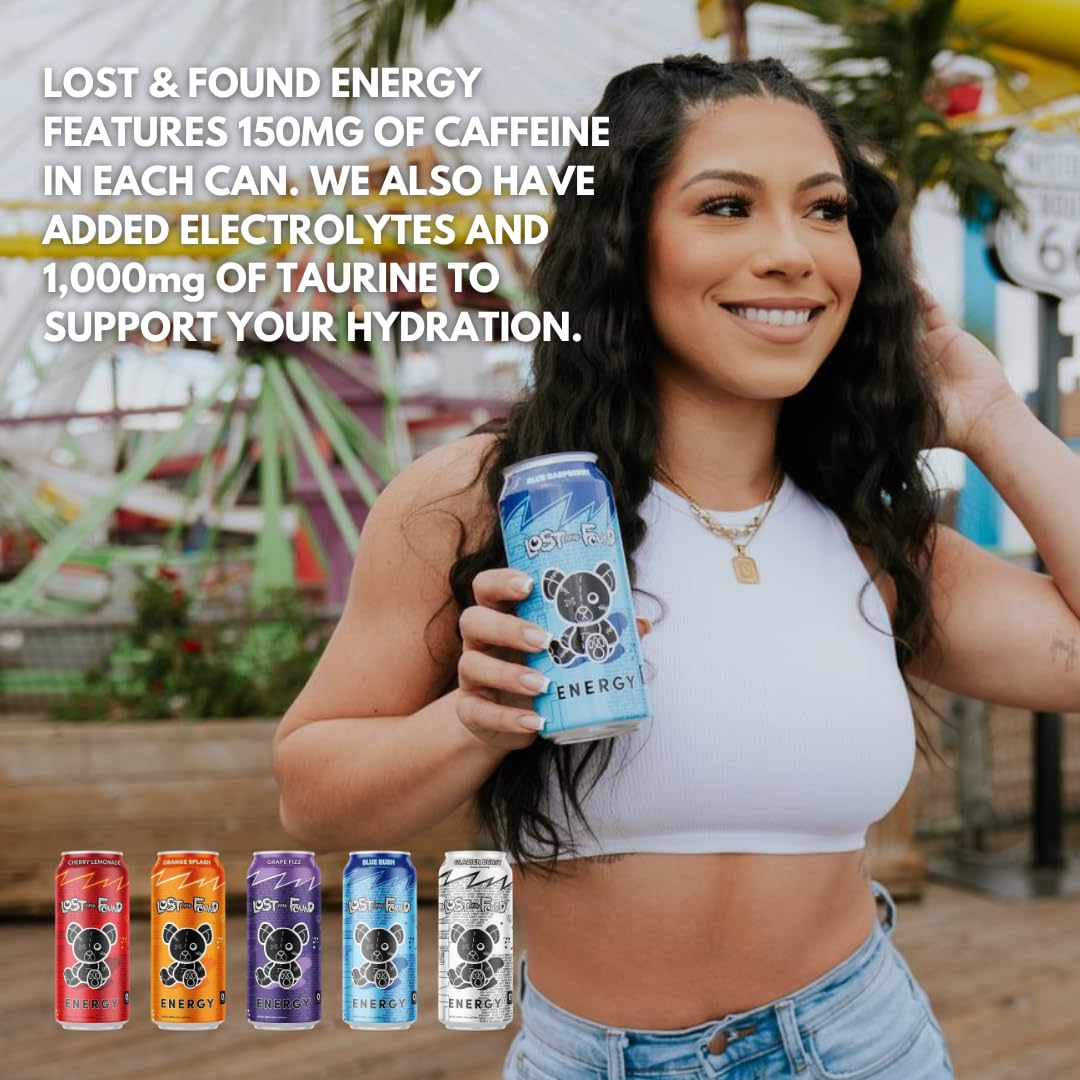 Lost and Found Sugar-Free Energy Drink, 150mg Caffeine, Vegan (12-Pack, 16oz)
