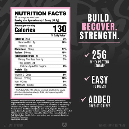 Ryse Loaded Protein Powder, 25g Whey, Prebiotics & MCTs (Birthday Cake, 27 Servings)