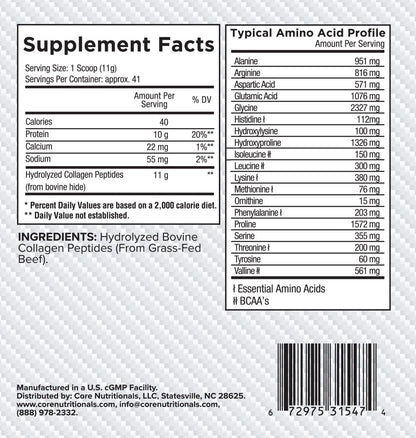 Core Nutritionals Grass-Fed Collagen Peptides, Joint & Skin Support (Strawberry Lemonade, 1 lb)