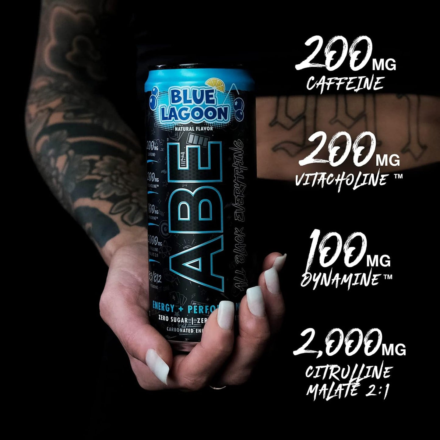 Black Sugar-Free Energy Drink, Blue Lagoon (12 Pack, 200mg Caffeine, 0 Cal)