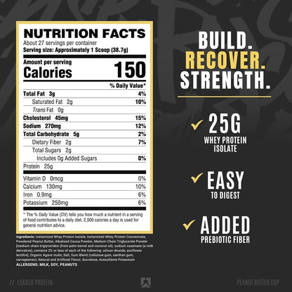 Ryse Loaded Protein Powder with Prebiotic Fiber & MCTs, Low Carb & Sugar (Peanut Butter Cup, 27 Servings)