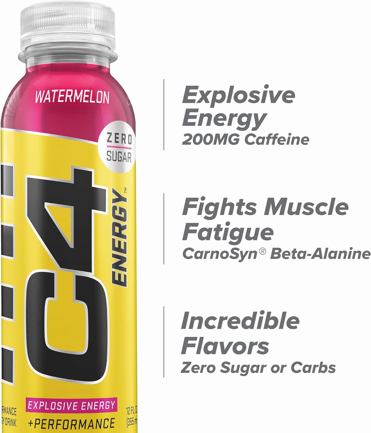 Cellucor C4 Energy Drink, Zero Sugar, Watermelon with Beta Alanine (12 Fl Oz, Pack of 12)