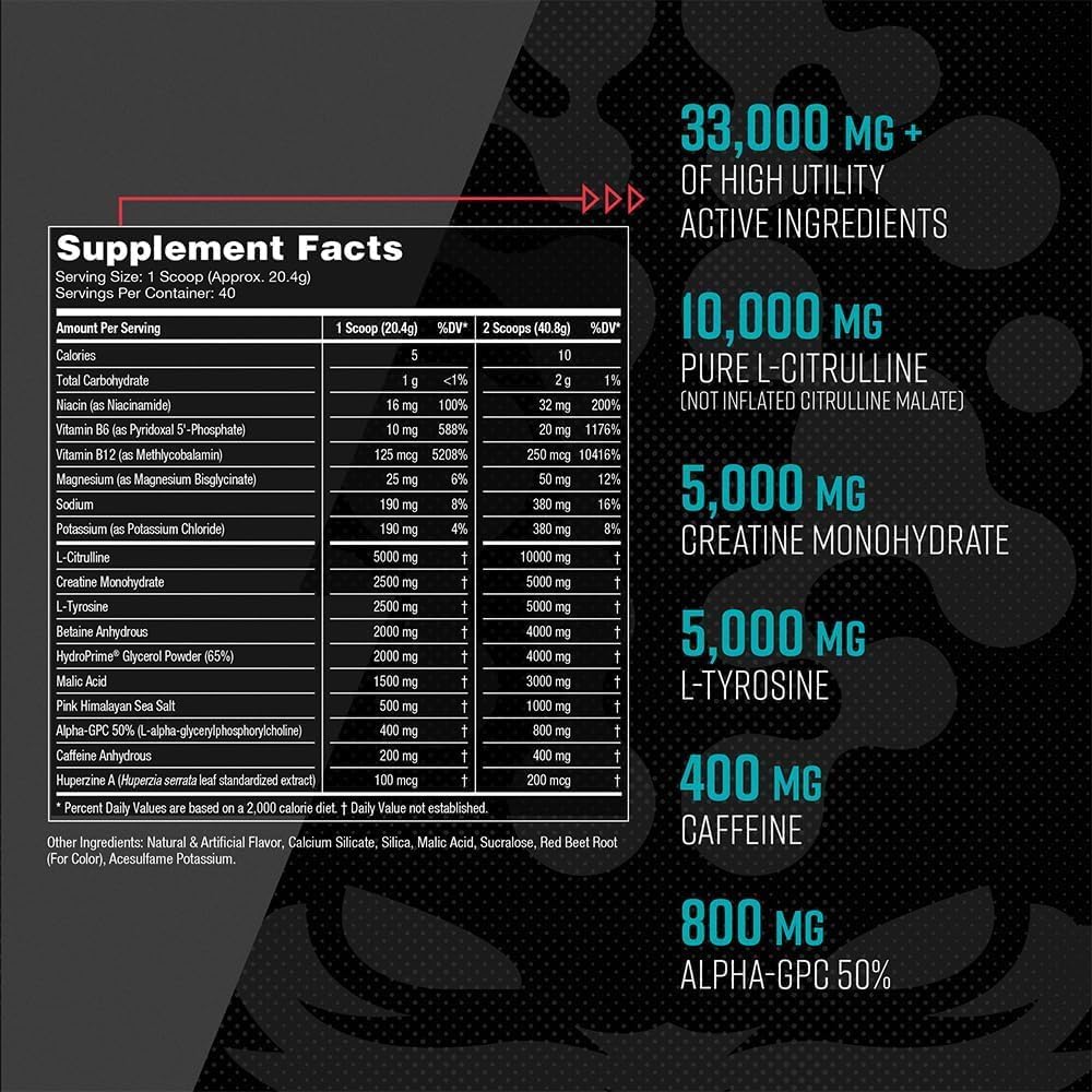 Gorilla Mode Pre-Workout for Pumps, Focus & Energy (786g, Cotton Candy Grape)