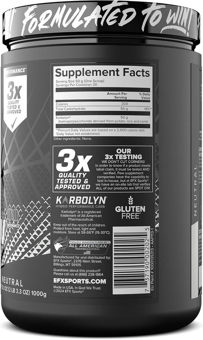 EFX Sports Karbolyn Fuel: Fast-Absorbing Carb Powder for Energy & Recovery (18 Servings, Neutral)