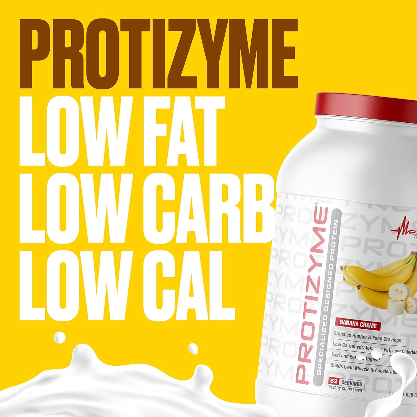 Metabolic Nutrition Protizyme Whey Protein, Low Carb/Fat, 4lb (52 Servings)
