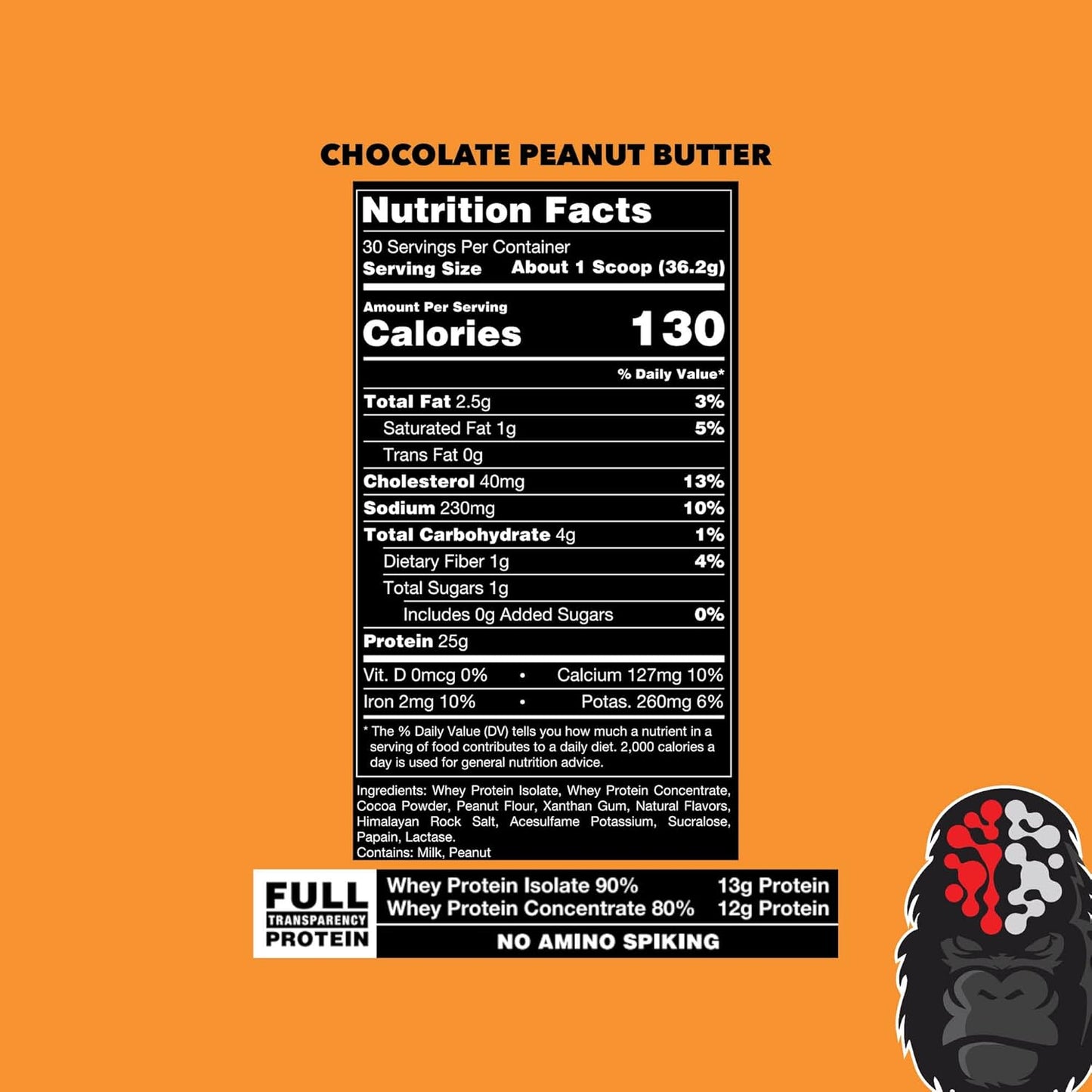 Gorilla Mode Chocolate Peanut Butter Whey Protein (30 Servings, 25g Protein)
