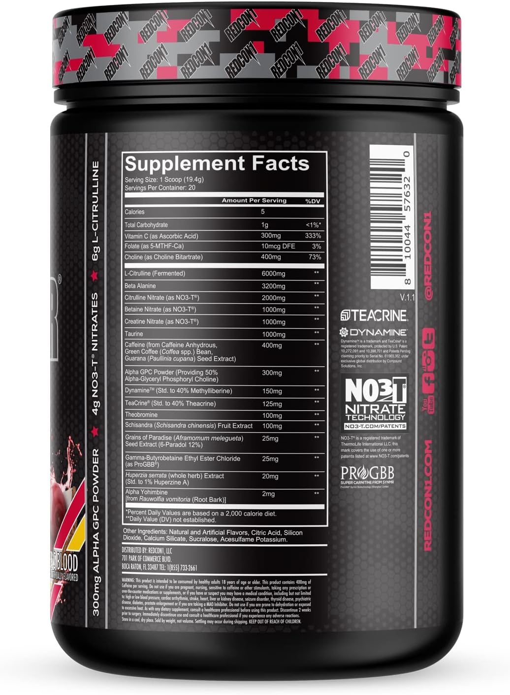 REDCON1 Total War Black Ops Preworkout, Tigers Blood, 400mg Caffeine (20 Servings)