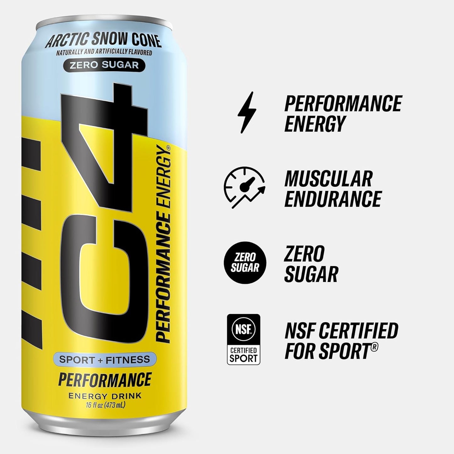 Cellucor C4 Performance Energy Drink, Artic Snow Cone, Zero Sugar, 200mg Caffeine (16 Fl Oz, 12 Pack)