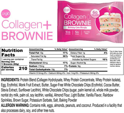 321glo Collagen Protein Brownie, Keto, Gluten-Free, Low Sugar (12 Pack, Birthday Cake Blondie)