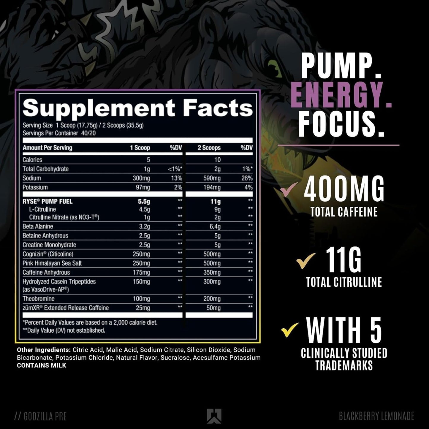 RYSE Noel Deyzel x Godzilla Pre Workout - Pumps, Energy, Focus (40 Servings)