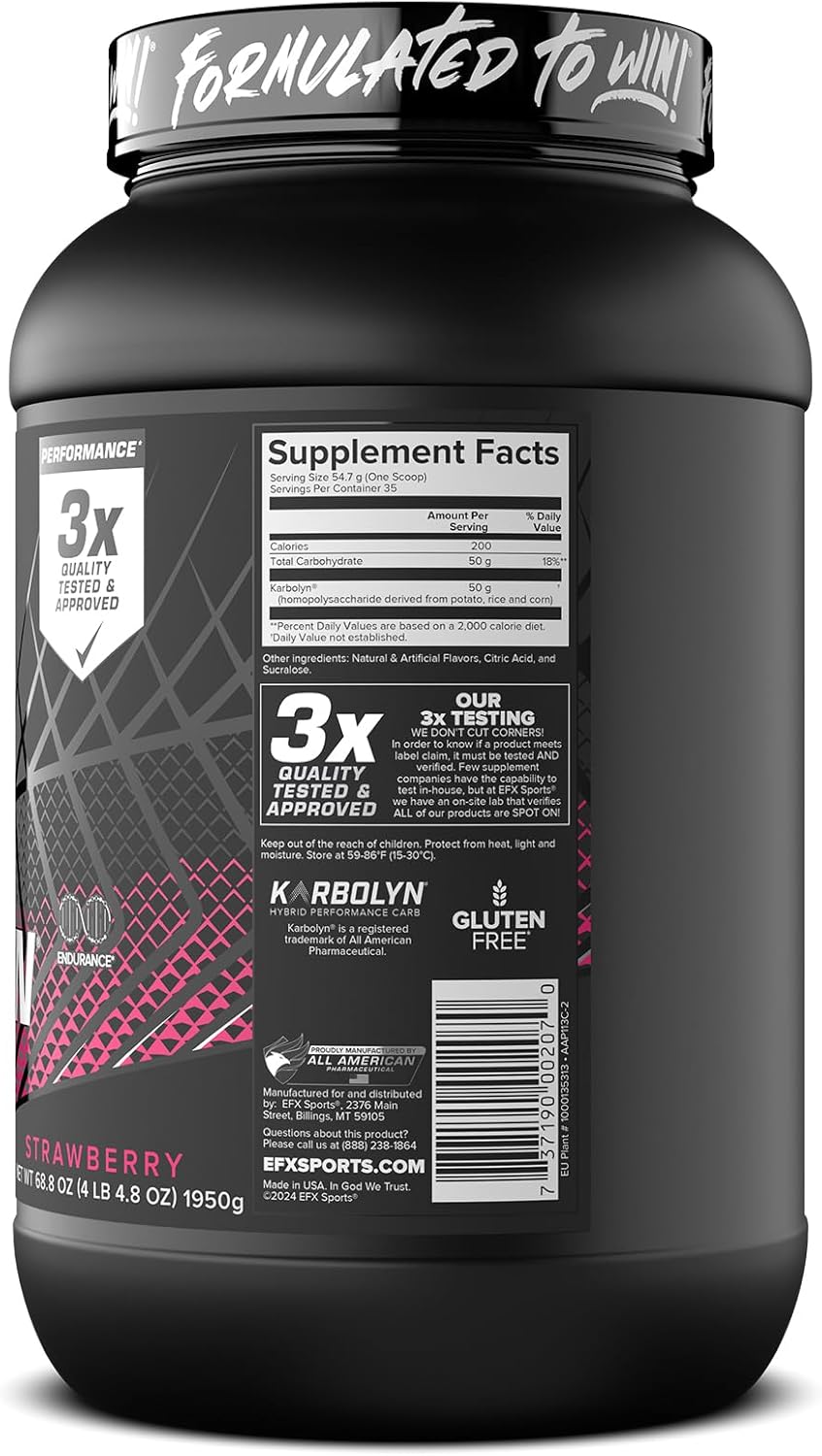 EFX Sports Karbolyn Fuel - Fast Absorbing Carb Powder for Energy & Recovery (37 Servings, Strawberry)