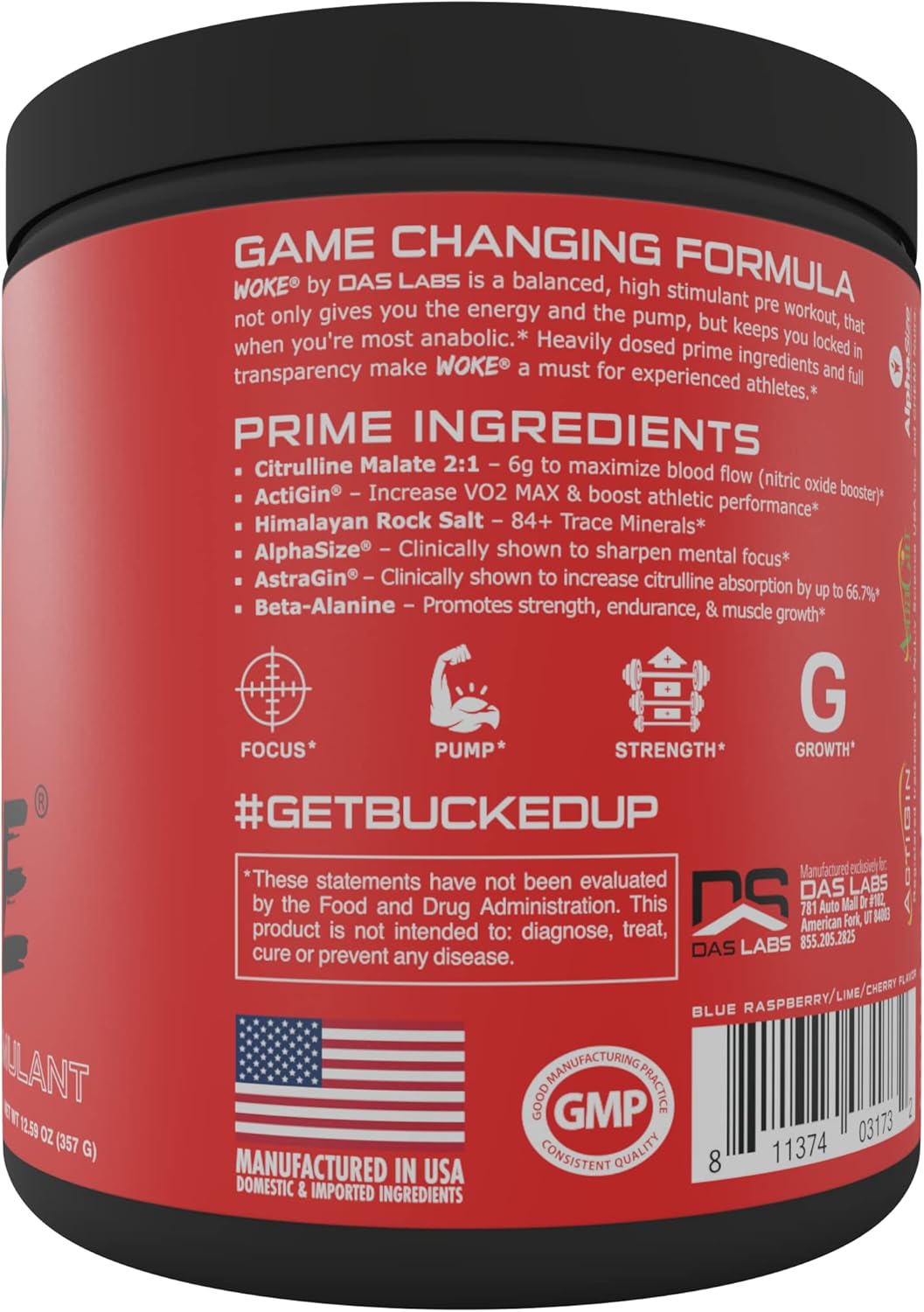 Bucked Up Woke High-Stim Pre-Workout for Focus, Pump, Strength & Growth (30 Servings, Rocket Pop)