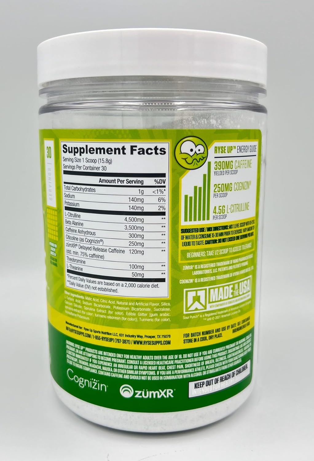 Ryse Pre-Workout Powder for Men & Women with Pumps, Energy, Focus (30 Servings, Sour Punch Green Apple)