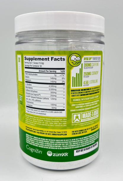 Ryse Pre-Workout Powder for Men & Women with Pumps, Energy, Focus (30 Servings, Sour Punch Green Apple)