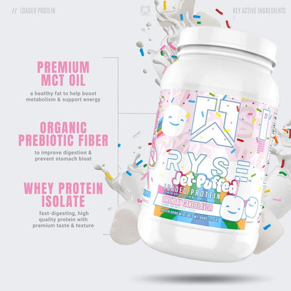 Ryse Loaded Protein Powder, 25g Whey, Prebiotics & MCTs (Birthday Cake, 27 Servings)