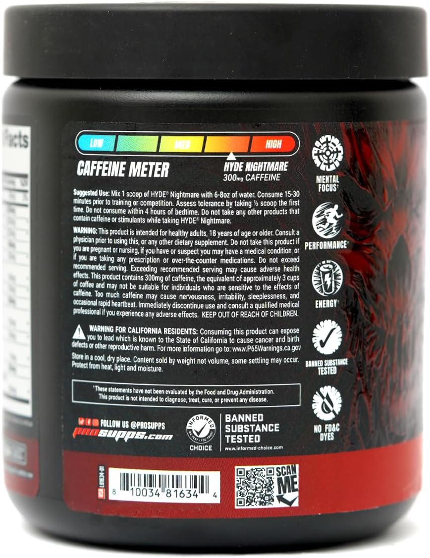 PROSUPPS Hyde Nightmare Pre-Workout - Intense Energy & Focus (30 Servings, Blood Berry)