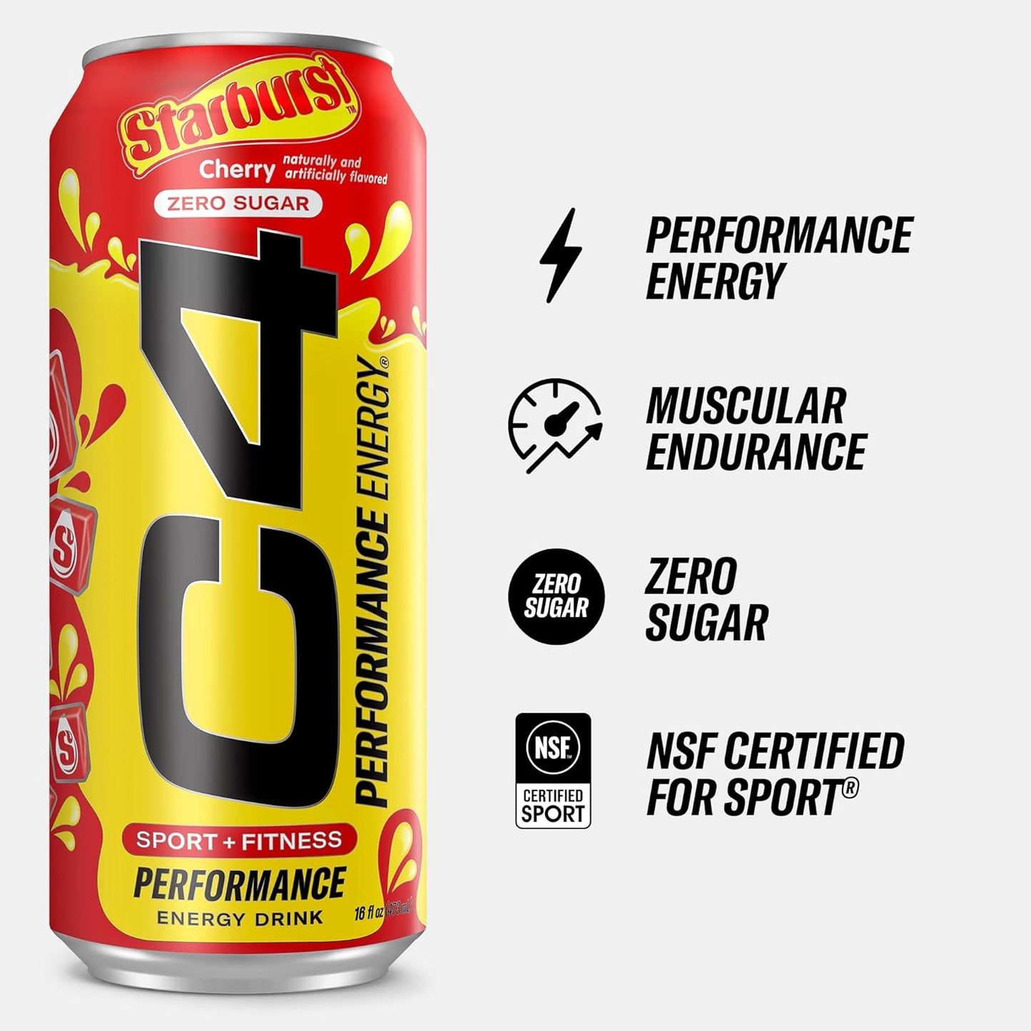 Cellucor C4 Starburst Cherry Energy Drink, Zero Sugar, 200mg Caffeine (16 Fl Oz, 12 Pack)