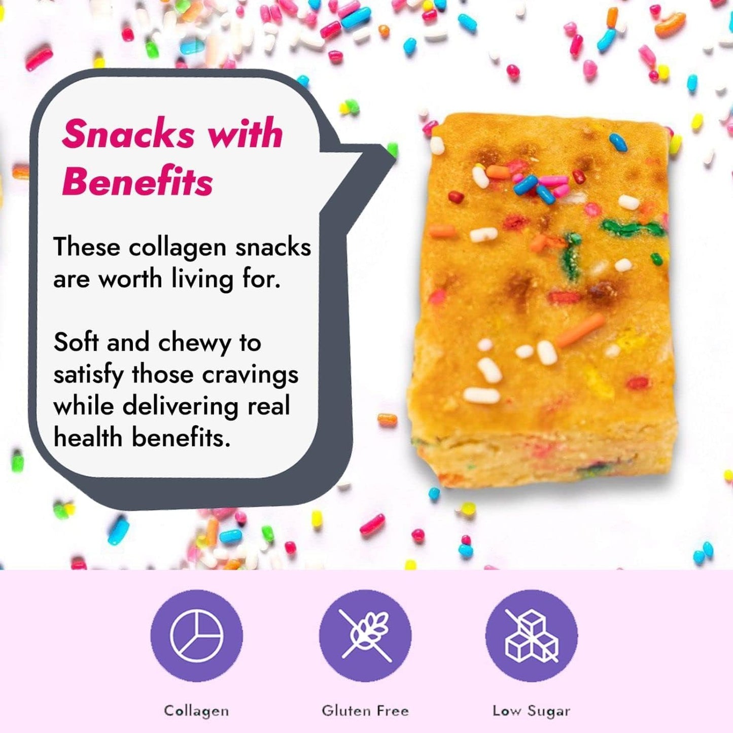 321glo Collagen Protein Brownie, Keto, Gluten-Free, Low Sugar (12 Pack, Birthday Cake Blondie)