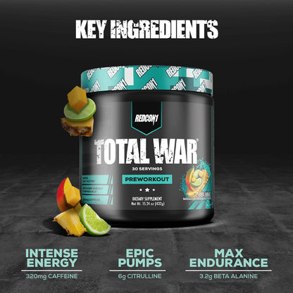 REDCON1 Total War Pre Workout, Baja Bomb - 320mg Caffeine, Keto (30 Servings)