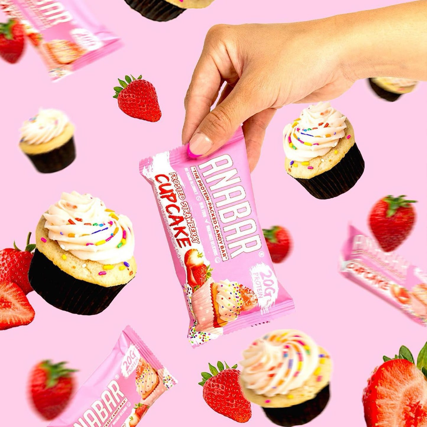 Anabar Protein Bar, 20g Protein, No Sugar Alcohols, Real Food (12 Bars, Strawberry Cupcake)