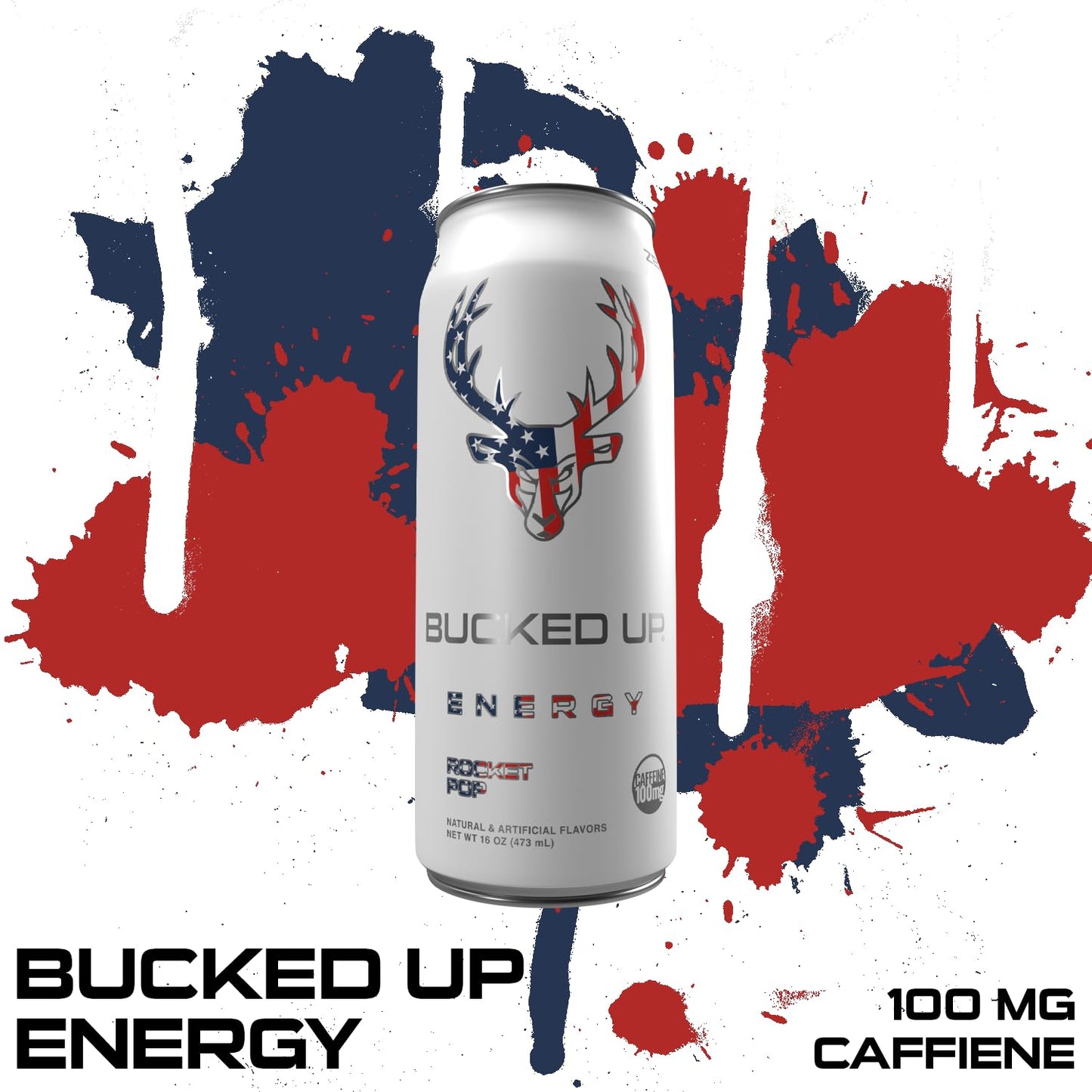 Bucked Up Low Stim Energy Drink, Zero Sugar, Rocket Pop (12 Pack, 100mg Caffeine)