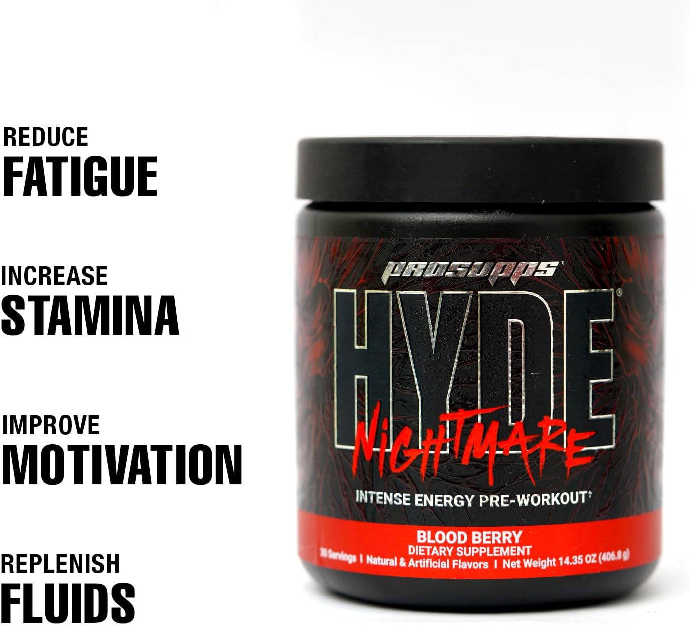 PROSUPPS Hyde Nightmare Pre-Workout - Intense Energy & Focus (30 Servings, Blood Berry)