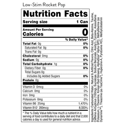 Bucked Up Low Stim Energy Drink, Zero Sugar, Rocket Pop (12 Pack, 100mg Caffeine)