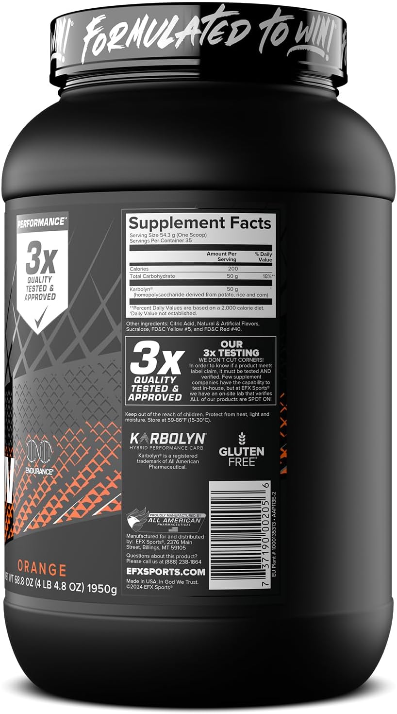 EFX Sports Karbolyn Fuel - Fast Absorbing Carb Powder for Energy & Recovery (37 Servings, Orange)