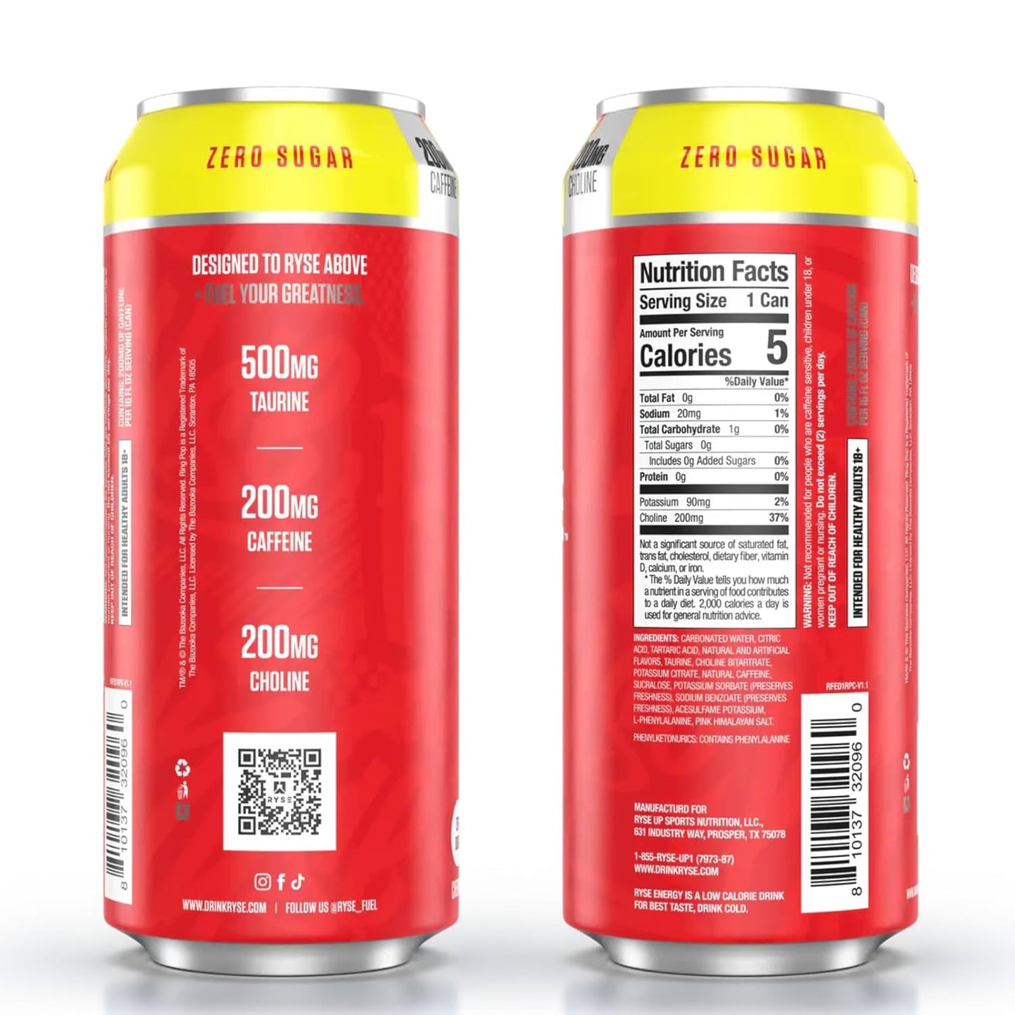 RYSE Fuel Sugar-Free Energy Drink, Vegan, 200mg Caffeine (12 Pack, Cherry)