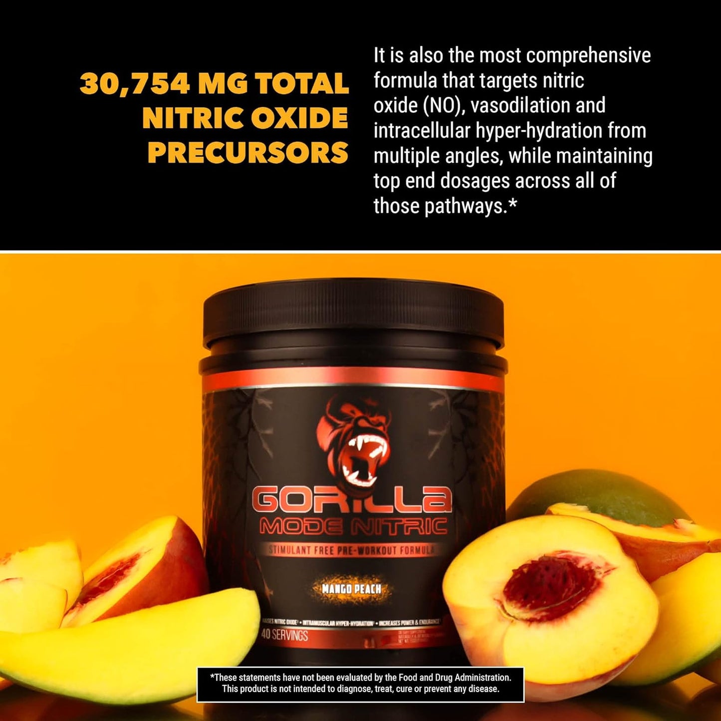 Gorilla Mode Nitric Pre-Workout, Stimulant-Free for Power & Vasodilation (646g, Tigers Blood)