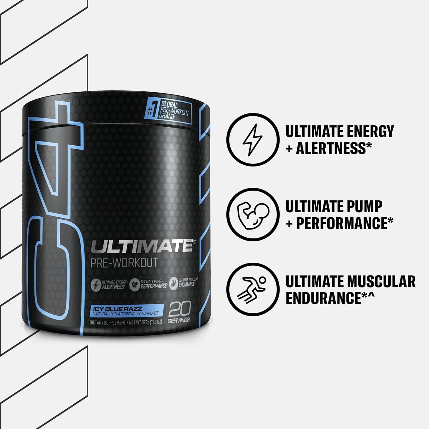 Cellucor C4 Ultimate Pre Workout Powder, ICY Blue Razz, Sugar Free (20 Servings)
