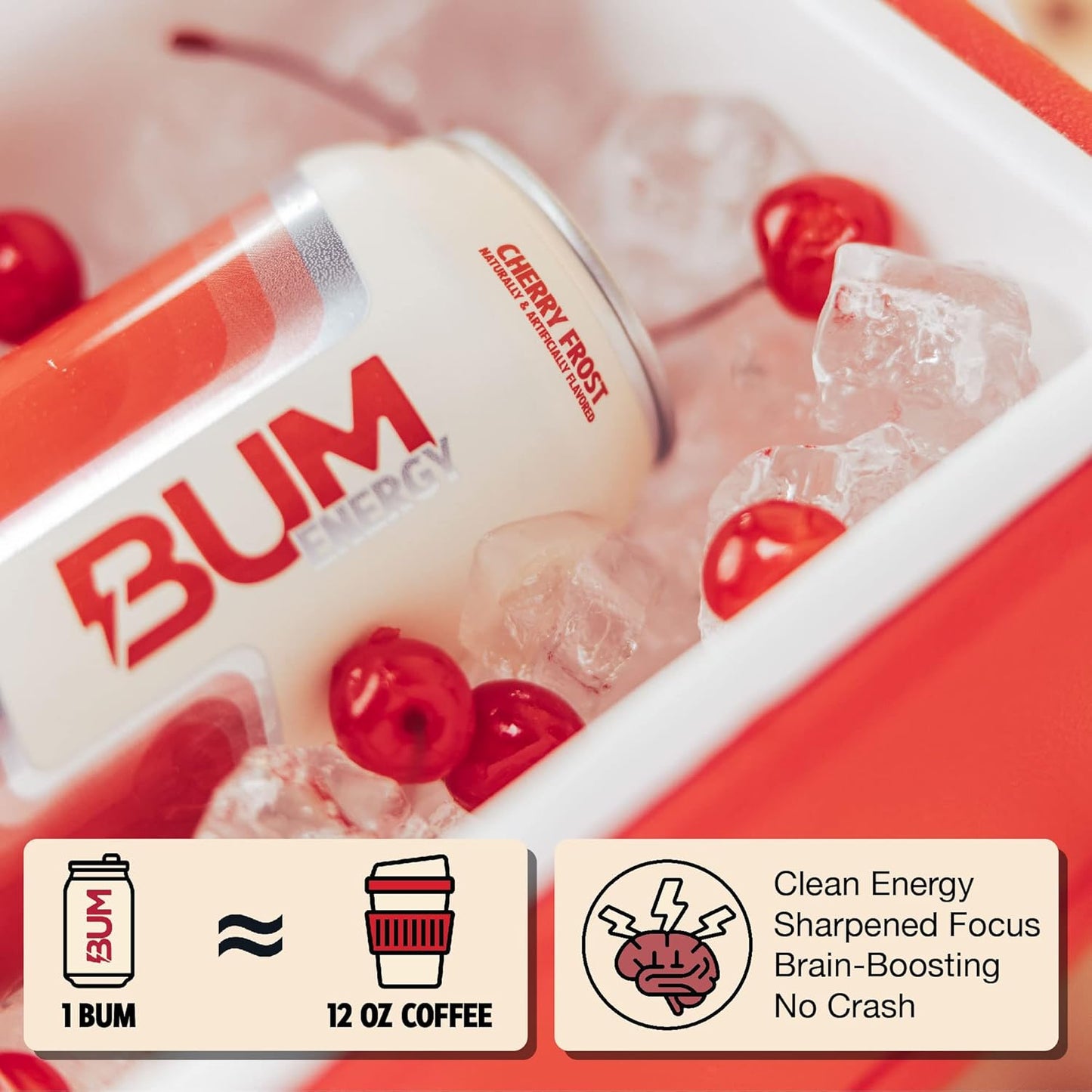 BUM Cherry Frost Sugar-Free Energy Drink (12 oz, Pack of 12)