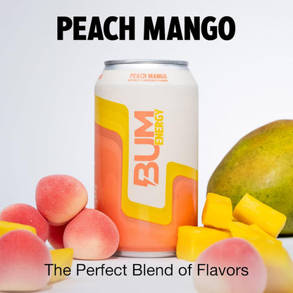 BUM Peach Mango Sugar-Free Energy Drink (12 oz, Pack of 12)