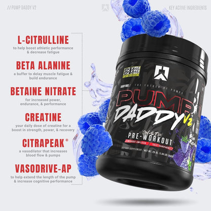 RYSE Up Pump Daddy V2 Pre Workout by Noel Deyzel, Citrulline, Beta Alanine, Creatine (40 Servings, Blue Raspberry)