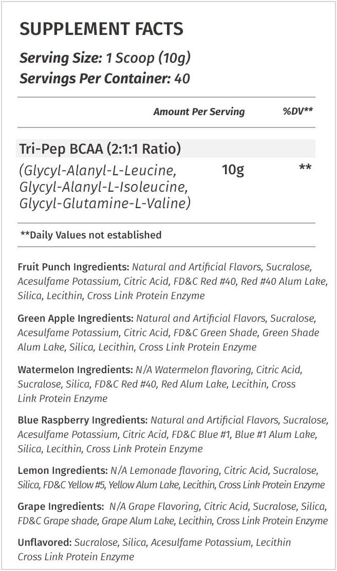 Metabolic Nutrition TRIPEP BCAA Powder, Unflavored (400g, 40 Servings)