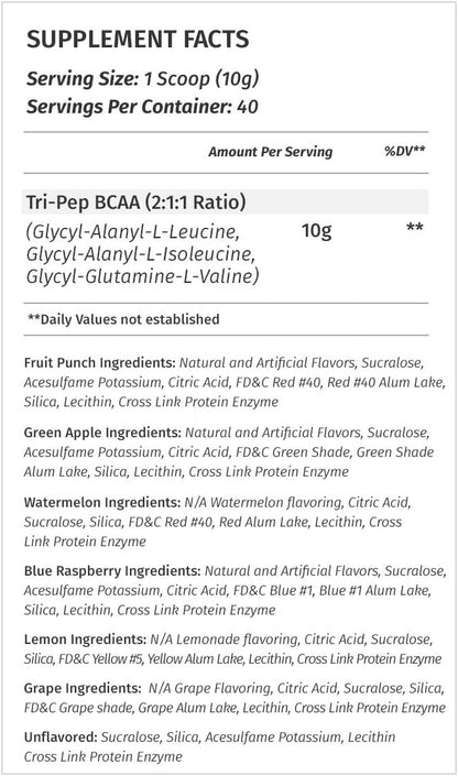 Metabolic Nutrition TRIPEP BCAA Powder, Unflavored (400g, 40 Servings)