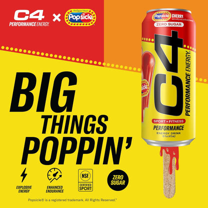Cellucor C4 Energy x POPSICLE Cherry, Sugar-Free Pre-Workout Drink (16oz, 12pk)