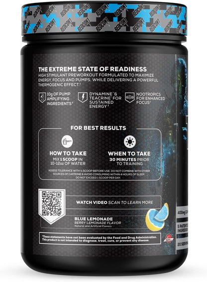 REDCON1 Total War Black Ops Preworkout, Blue Lemonade, 400mg Caffeine (20 Servings)